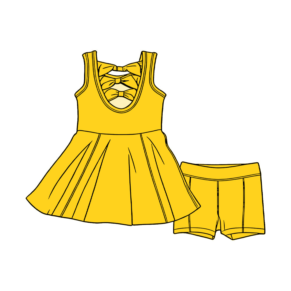 GSSO3451 Preorder Baby Girl Yellow Sleeveless Back Bows Tunic Shorts Clothes Sets
