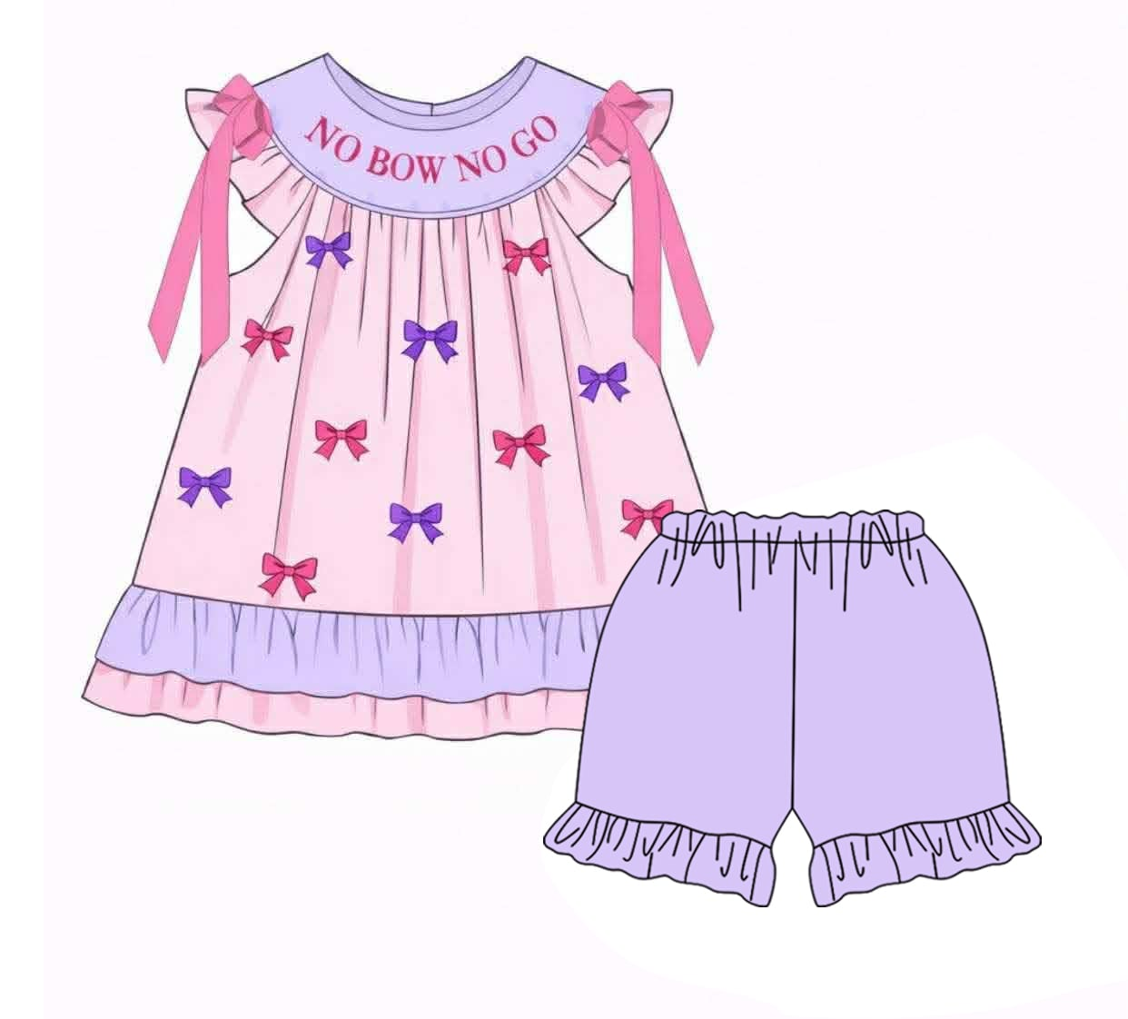 GSSO3460 Preorder Baby Girl Flutter Sleeve No Bows No Go Tunic Ruffle Shorts Clothes Sets