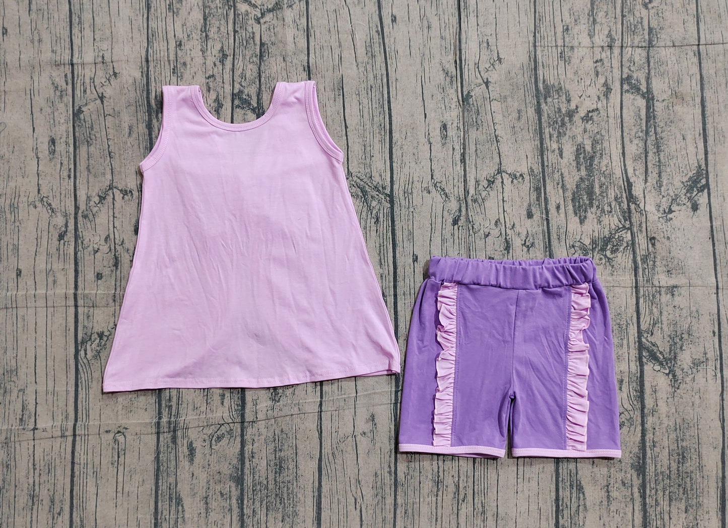 GSSO3461 Preorder Sample Baby Girl Lavender Sleeveless Back Bows Tunic Ruffle Shorts Clothes Sets