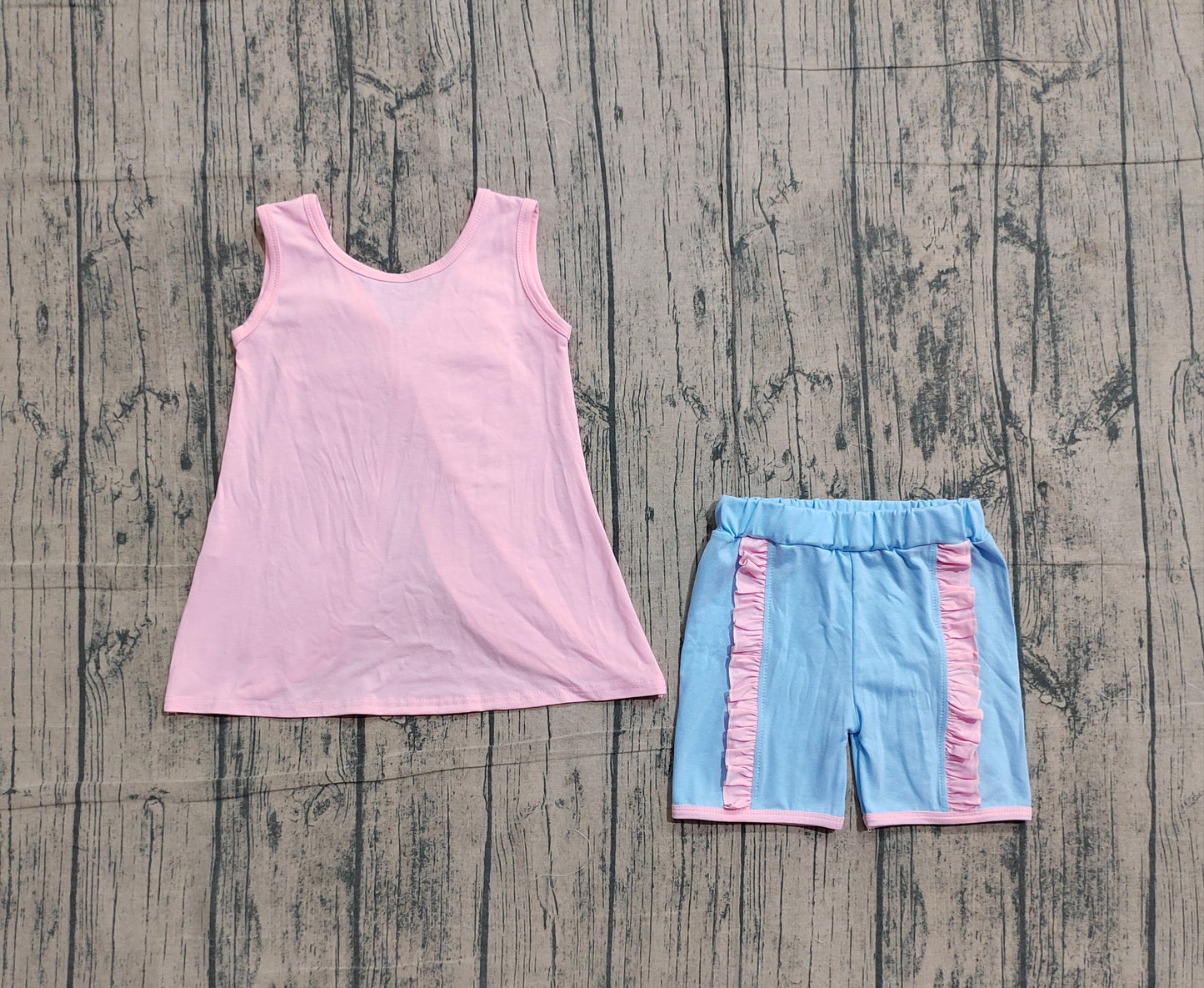GSSO3462 Preorder Sample Baby Girl Light Pink Sleeveless Back Bows Tunic Ruffle Shorts Clothes Sets