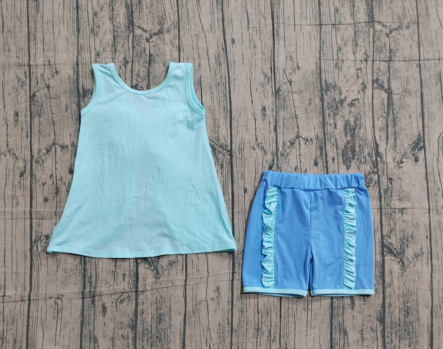 GSSO3463 Preorder Sample Baby Girl Light Blue Sleeveless Back Bows Tunic Ruffle Shorts Clothes Sets