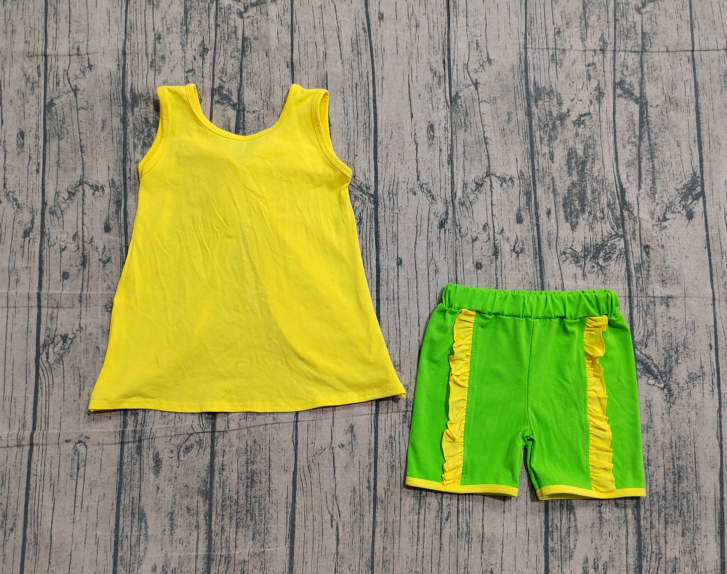 GSSO3464 Preorder Sample Baby Girl Sleeveless Back Bows Tunic Green Ruffle Shorts Clothes Sets