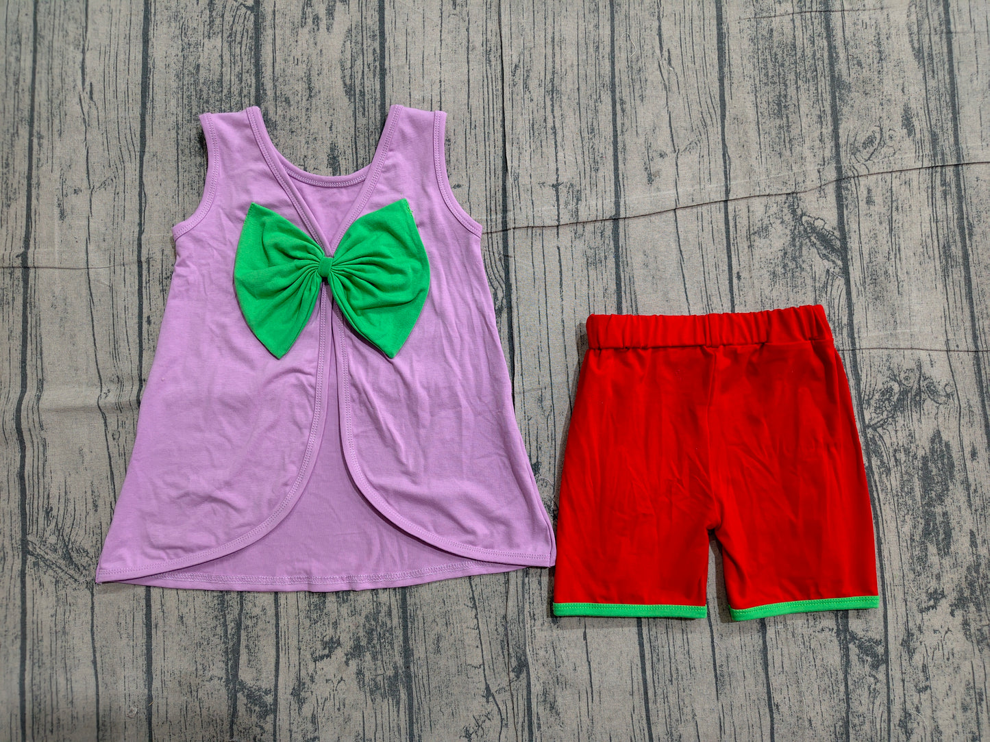 GSSO3465 Preorder Sample Baby Girl Purple Sleeveless Back Bows Tunic Red Shorts Clothes Sets