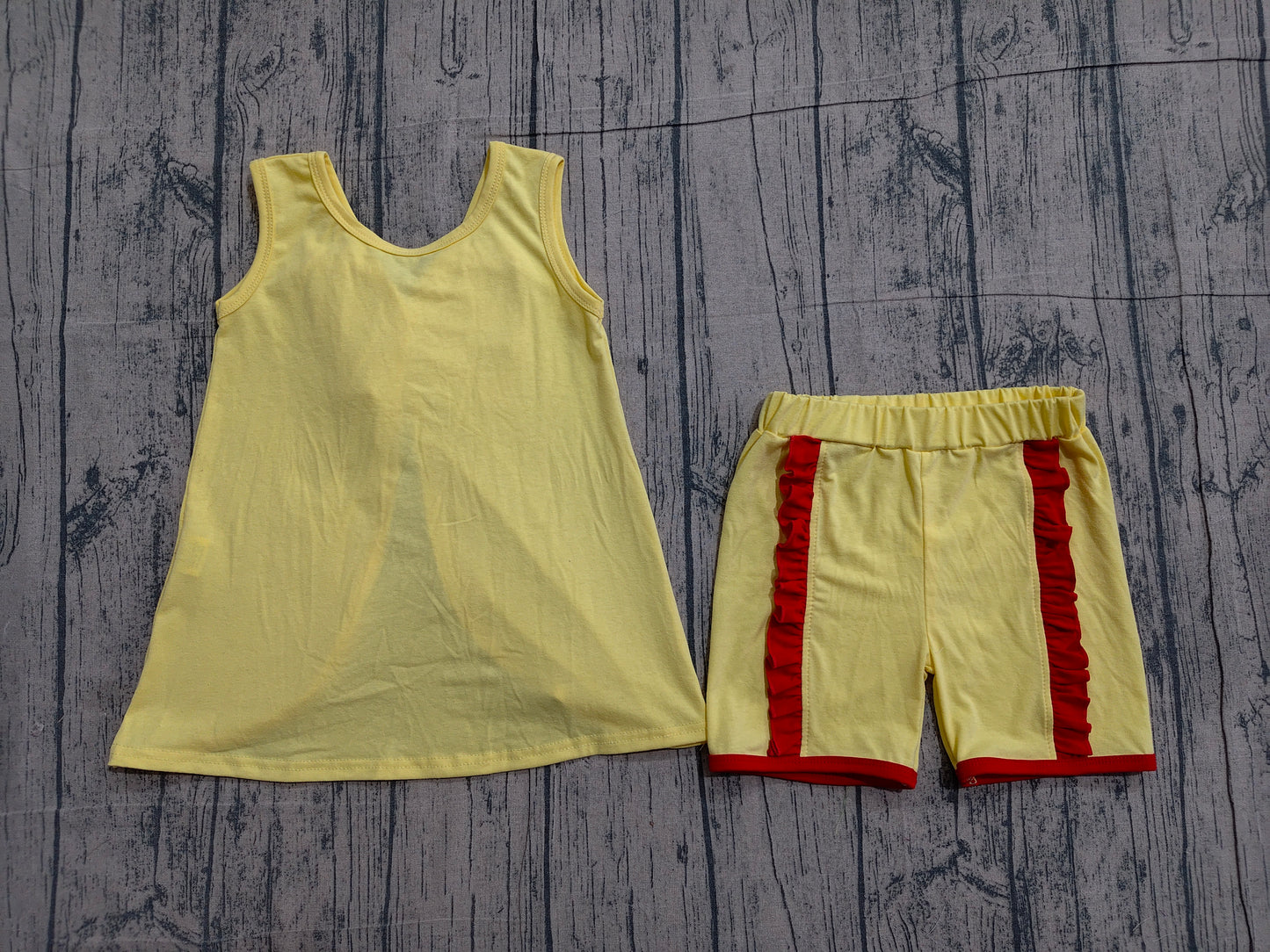 GSSO3466 Preorder Sample Baby Girl Yellow Sleeveless Back Bows Tunic Shorts Clothes Sets