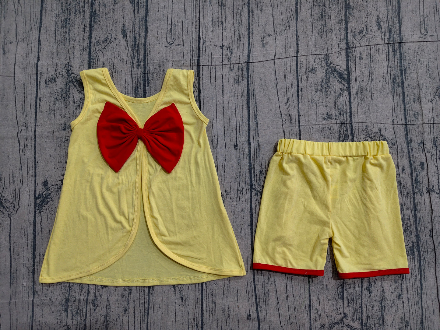 GSSO3466 Preorder Sample Baby Girl Yellow Sleeveless Back Bows Tunic Shorts Clothes Sets
