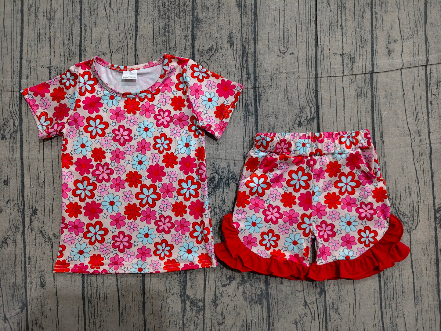 GSSO3471 Preorder Sample Baby Girls Colorful Small Flowers Top Ruffle Shorts Clothes Sets
