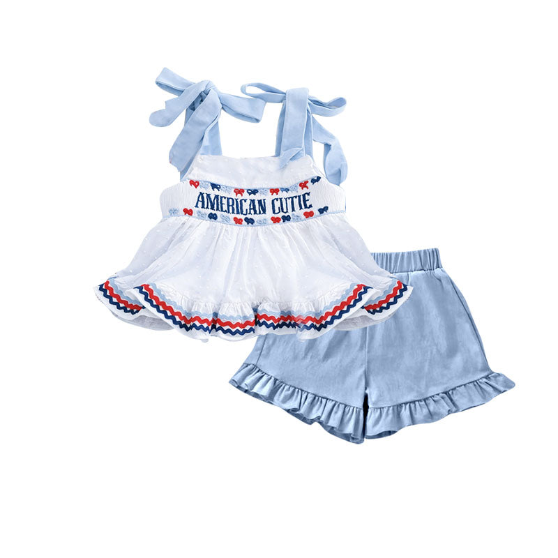 GSSO3480 Preorder Baby Girl Strap American Cutie Tunic Ruffle Short 4th of July Clothes Sets