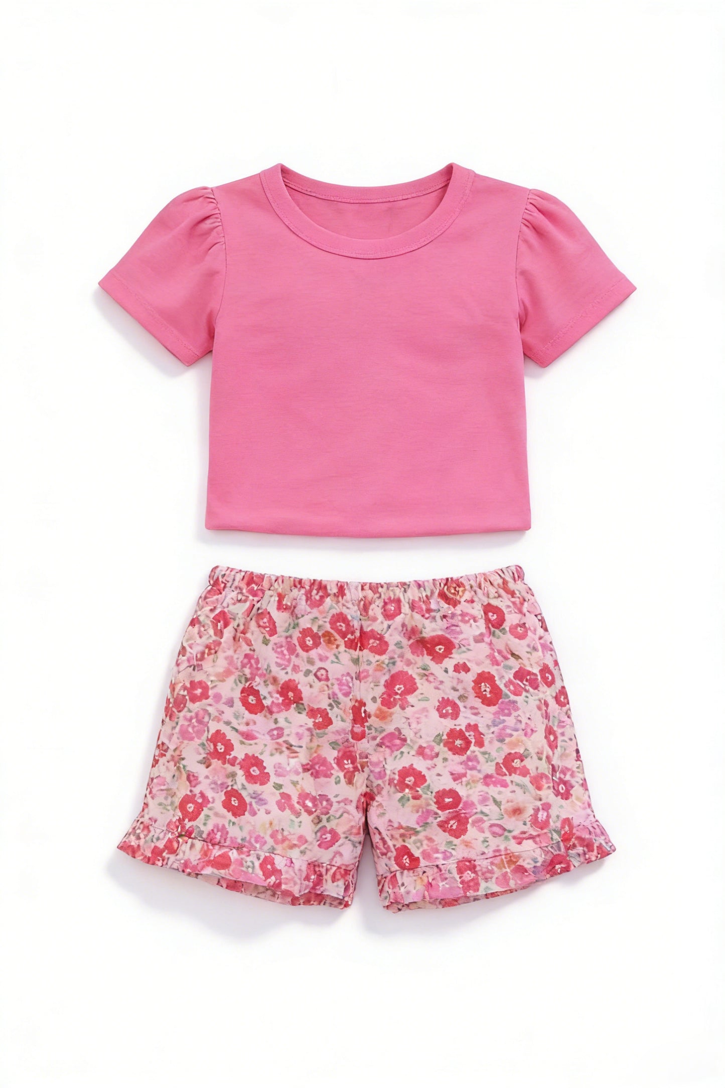 GSSO3489 Preorder Baby Girl Pink Shirts Top Flowers Short Clothes Sets