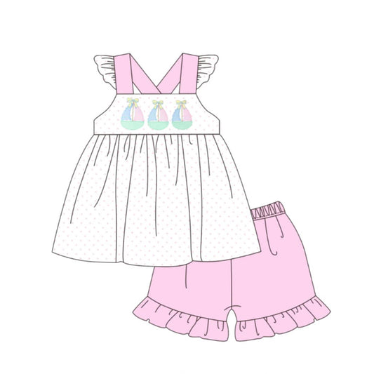 GSSO3494 Preorder Baby Girl Pink Polka Dots Boats Tunic Ruffle Short Clothes Sets