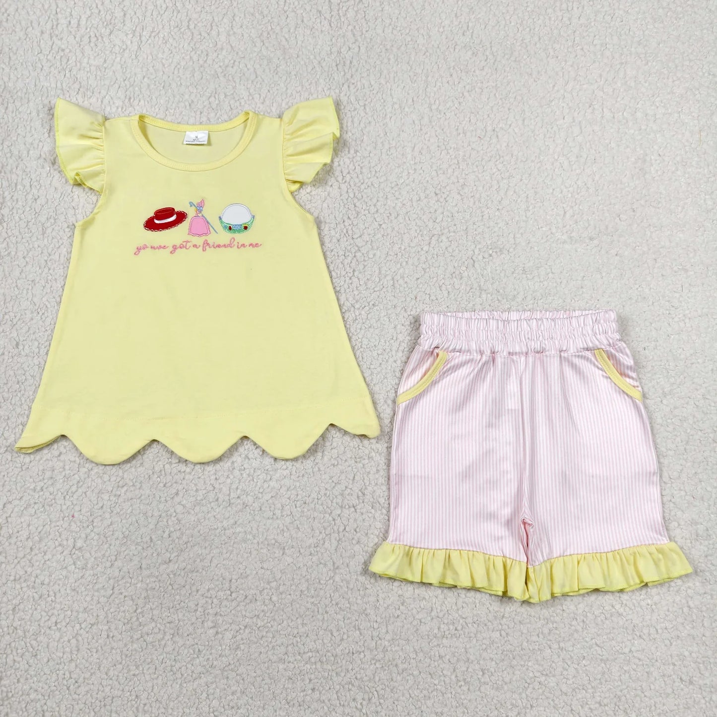 GSSO3495 Preorder Baby Girl Hats Dress Tunic Stripe Pockets Ruffle Short Clothes Sets