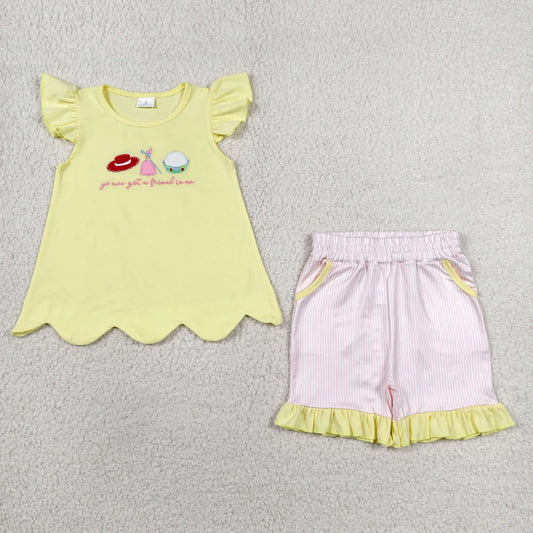 GSSO3495 Preorder Baby Girl Hats Dress Tunic Stripe Pockets Ruffle Short Clothes Sets
