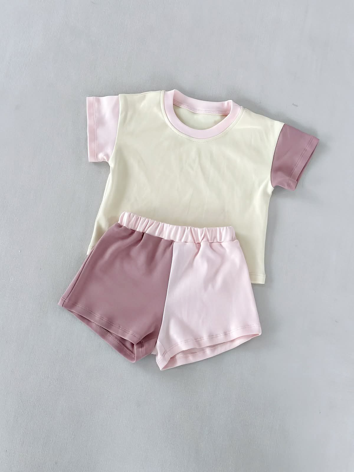 GSSO3503 Preorder Baby Girls Pink Purple Patchwork Top Short Pajamas Clothes Sets