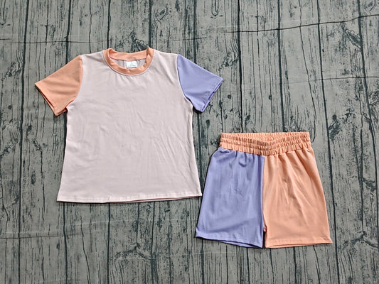 GSSO3504 Preorder Sample Baby Girl Pink Blue Patchwork Top Short Pajamas Clothes Sets