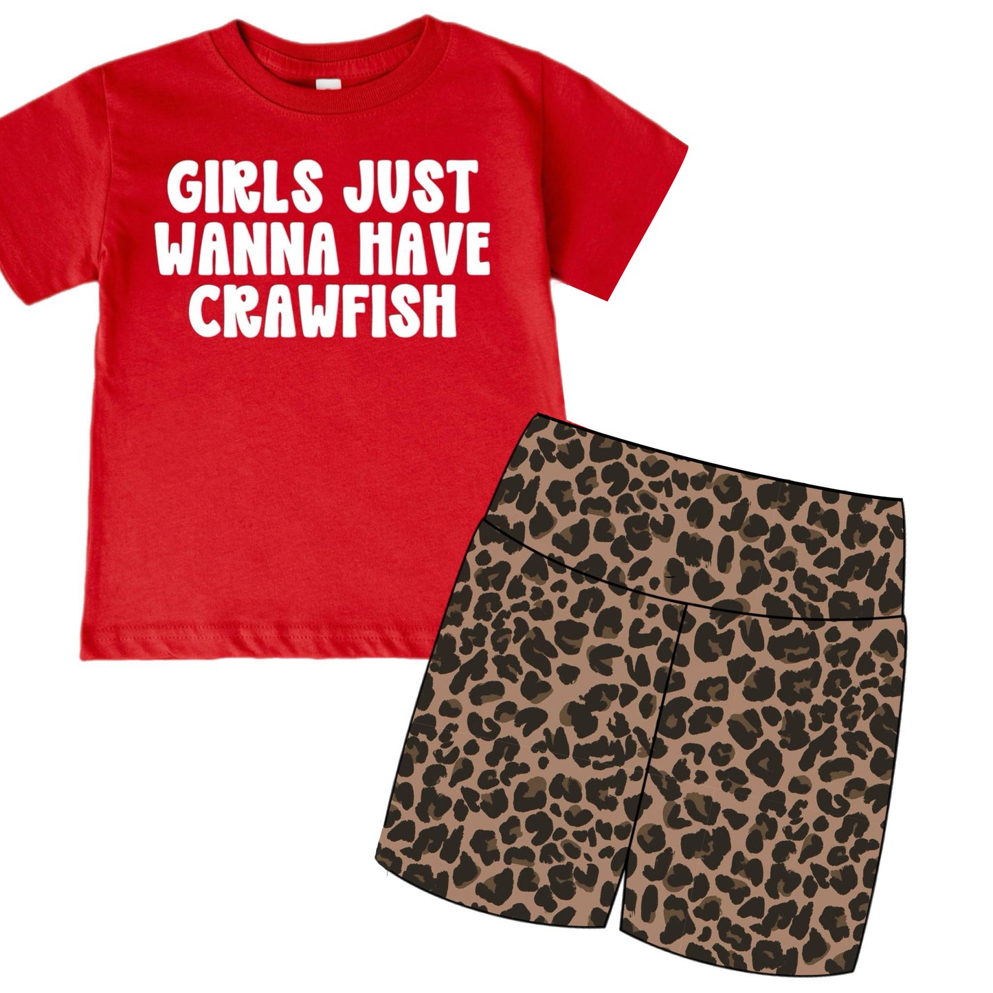 GSSO3505 Preorder Baby Girls Red Shirts Top Leopard Short Clothes Sets
