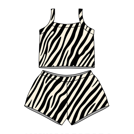 GSSO3508 Preorder Baby Girls Strap Black Stripe Vests Top Short Clothes Sets