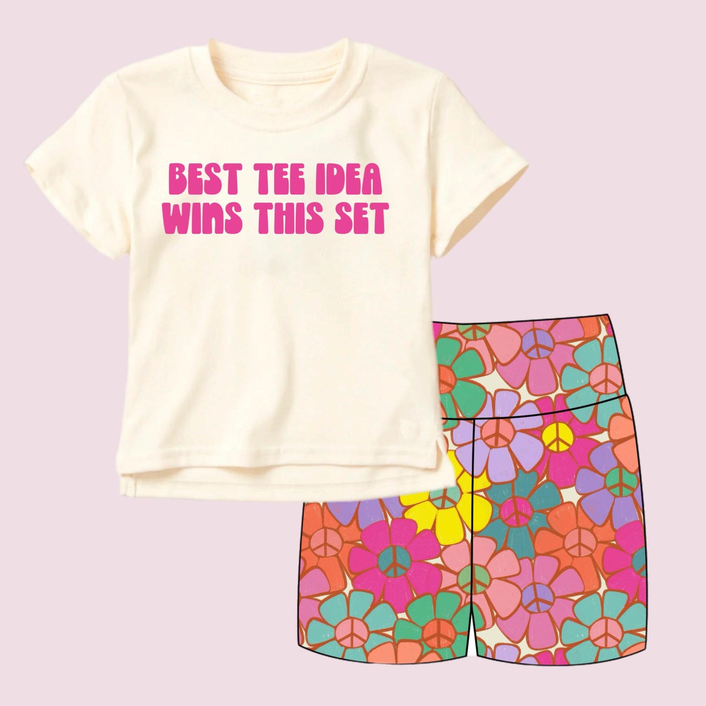 GSSO3510 Preorder Baby Girls Best Tee Idea Wins This Set Top Flowers Short Clothes Sets