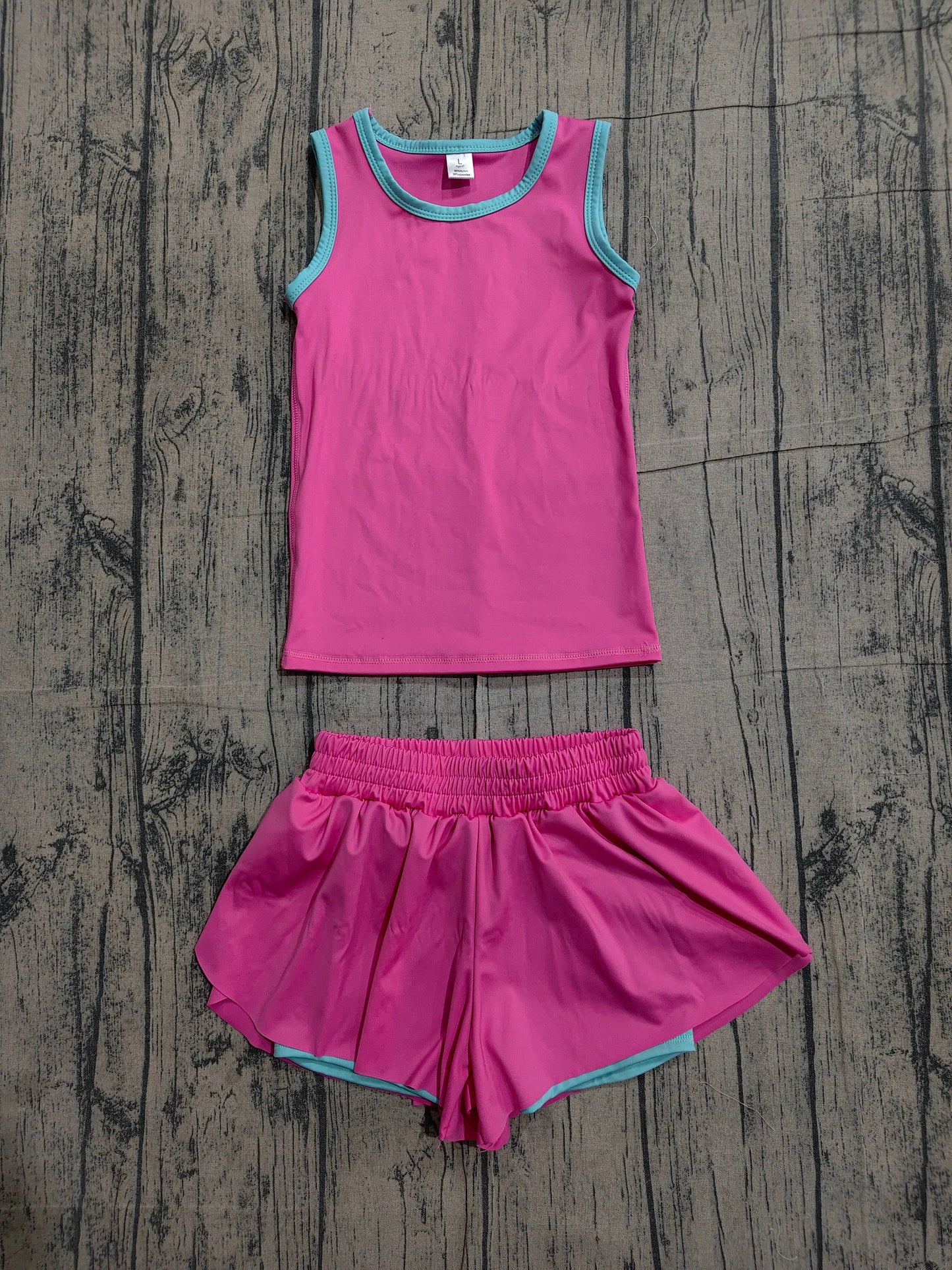 GSSO3526 Preorder Sample Baby Girl Pink Sleeveless Vests Top Ruffle Short Yoga Active Clothes Set