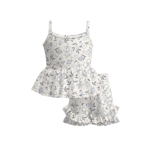 GSSO3534 Preorder Baby Girls Strap Colorful Flowers Tunic Ruffle Short Clothes Sets