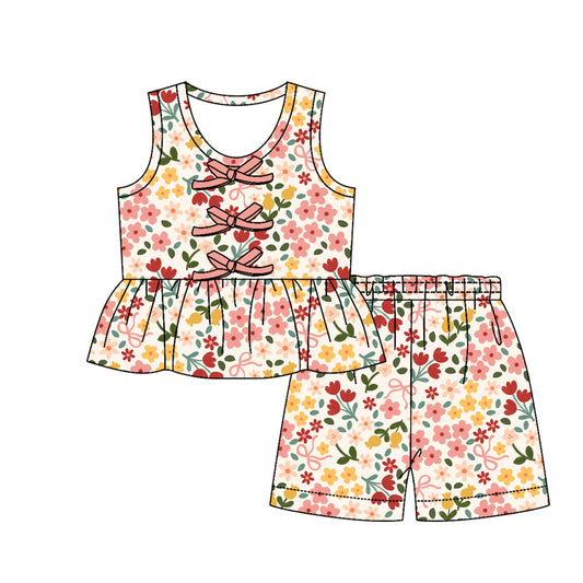 GSSO3591 Preorder Baby Girl Sleeveless Colorful Flowers Button Tunic Short Clothes Sets