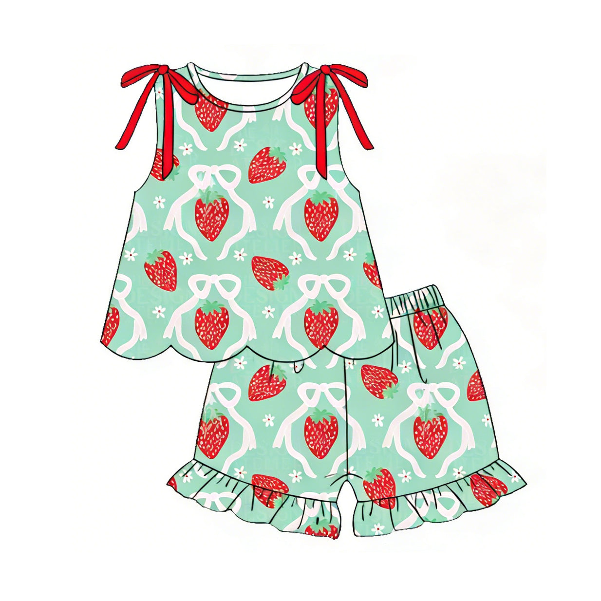 GSSO3613 Preorder Baby Girl Sleeveless Bows Strawberry Tunic Ruffle Shorts Clothes Sets
