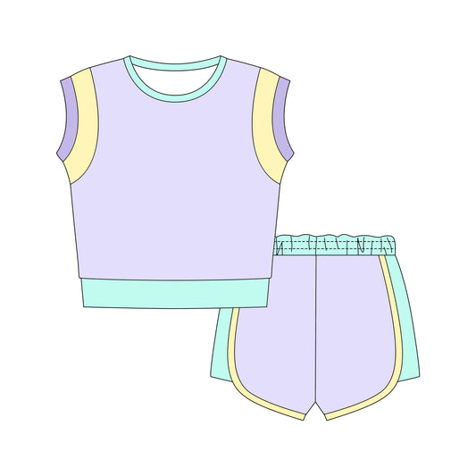 GSSO3614 Preorder Baby Girl Sleeveless Shirts Top Sport Shorts Clothes Sets