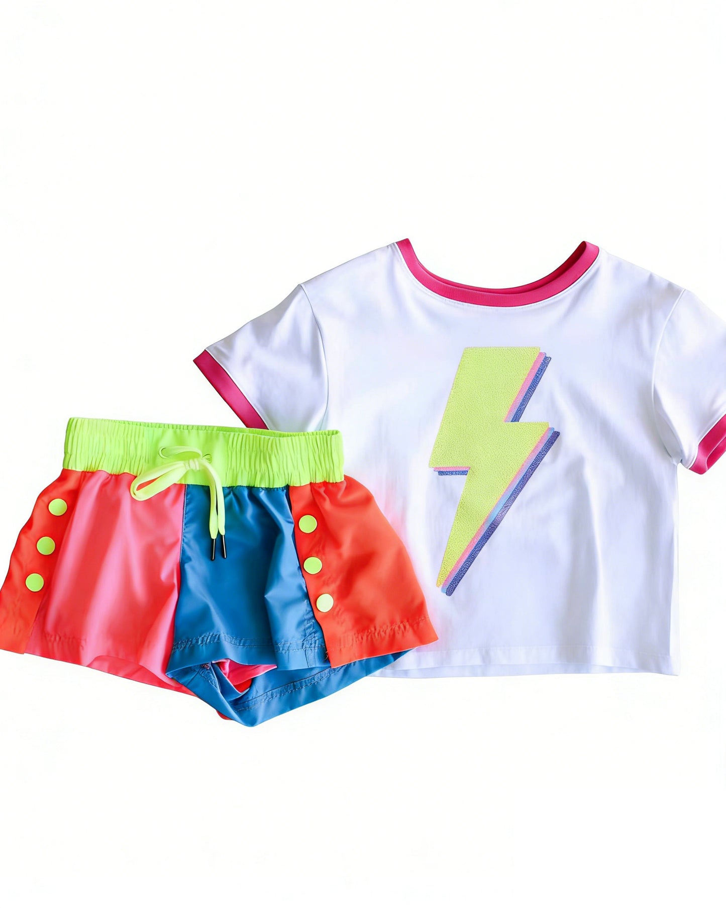 GSSO3629 Preorder Baby Girl Short Sleeve Yellow Lightning Top Sport Shorts Clothes Set
