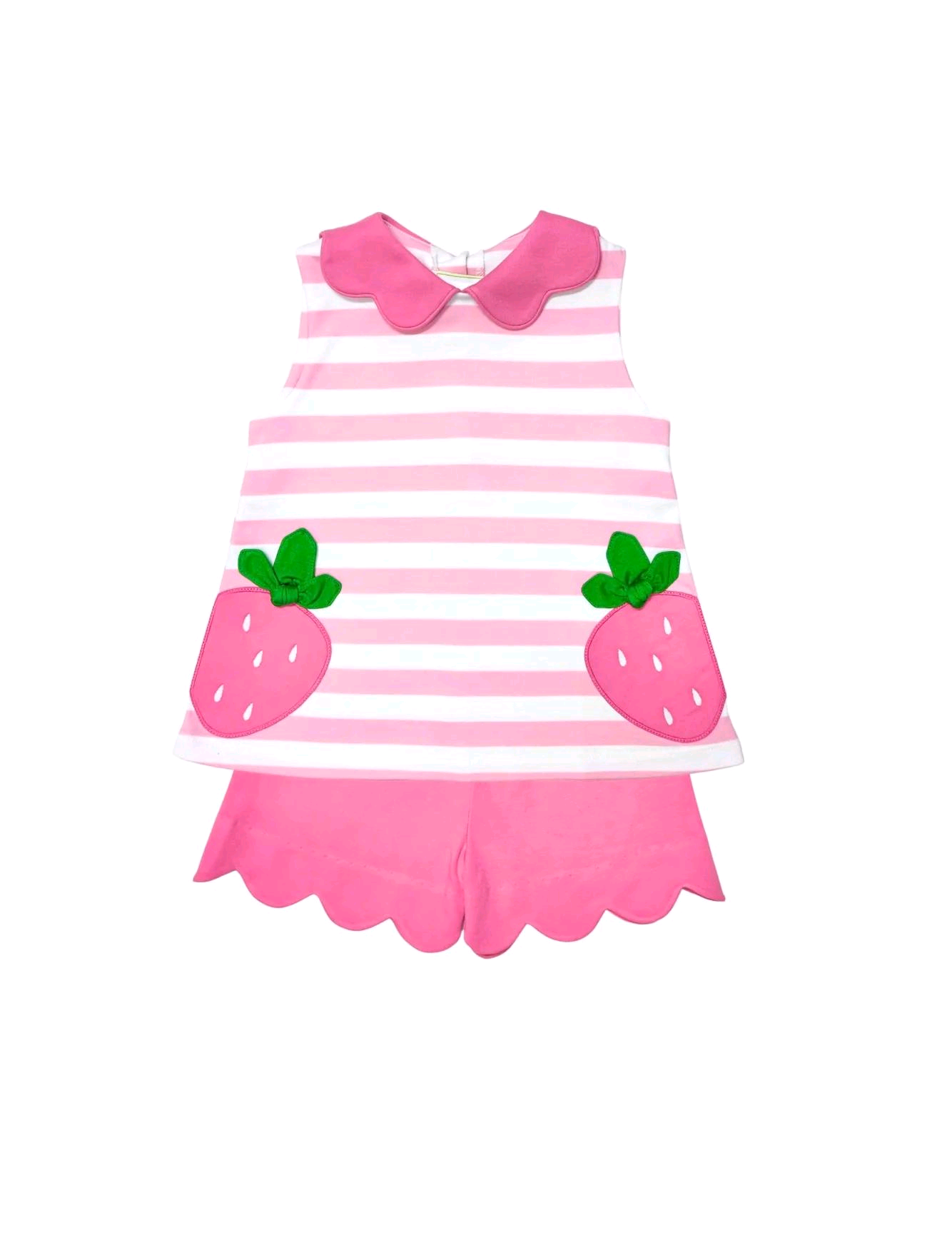 GSSO3631 Preorder Baby Girls Pink Stripe Strawberry Collar Tunic Scallop Shorts Clothes Set
