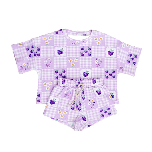 GSSO3647 Preorder Baby Girl Purple Checked Flowers Top Short Clothes Set
