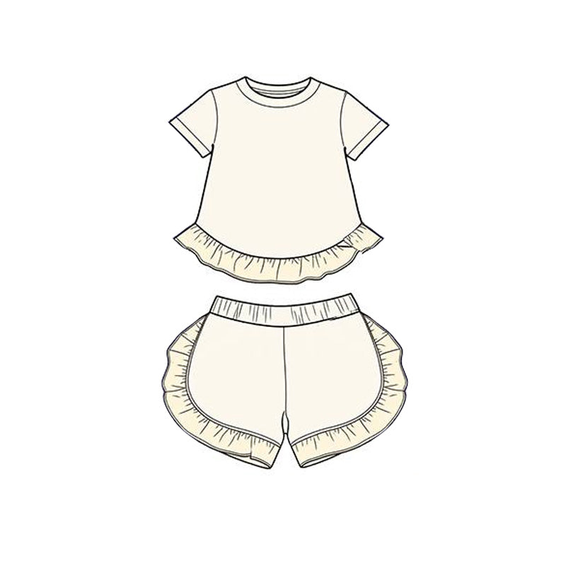 GSSO3651 Preorder Baby Girl White Short Sleeve Shirt Top Ruffle Short Clothes Set