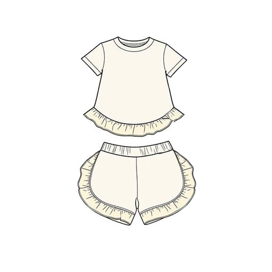 GSSO3651 Preorder Baby Girl White Short Sleeve Shirt Top Ruffle Short Clothes Set