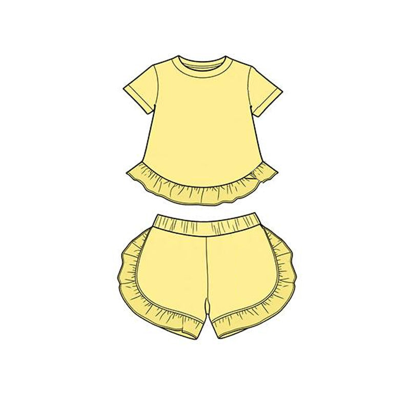 GSSO3652 Preorder Baby Girl Yellow Short Sleeve Shirt Top Ruffle Short Clothes Set