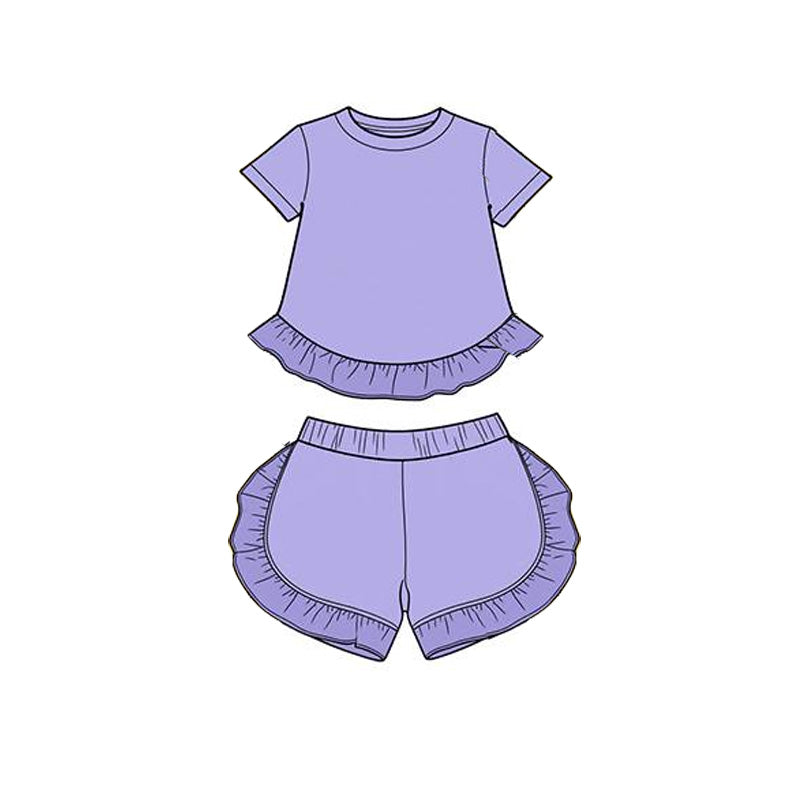 GSSO3656 Preorder Baby Girl Purple Short Sleeve Shirt Top Ruffle Short Clothes Set