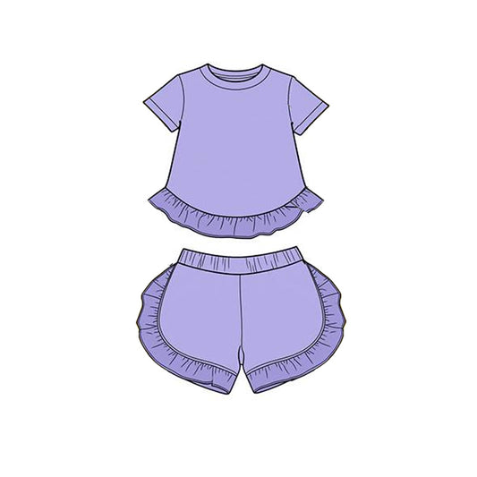 GSSO3656 Preorder Baby Girl Purple Short Sleeve Shirt Top Ruffle Short Clothes Set