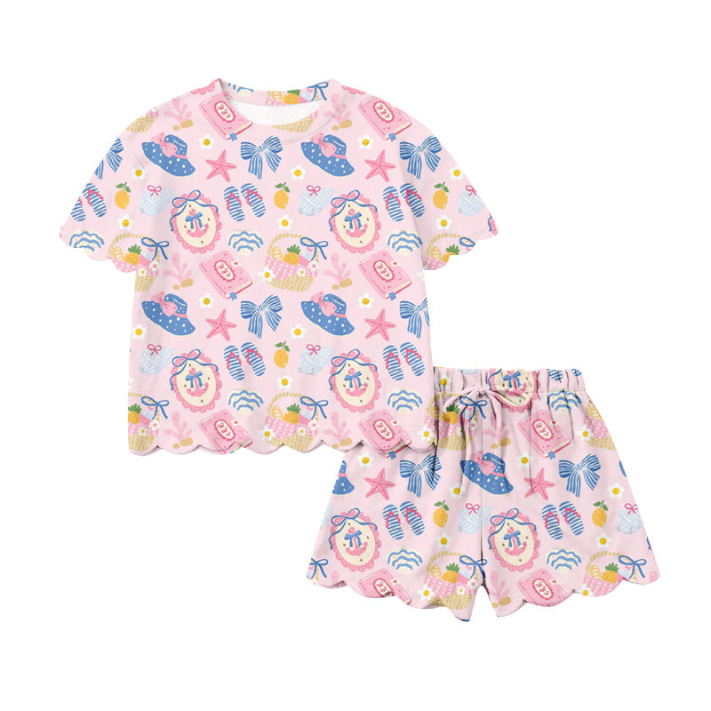 GSSO3657 Preorder Baby Girl Beach Flowers Top Short Scallop Clothes Sets
