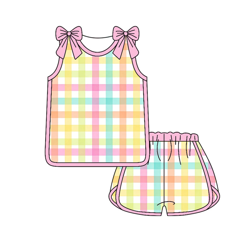 GSSO3659 Preorder Baby Girls Sleeveless Colorful Checked Shirt Top Short Clothes Set