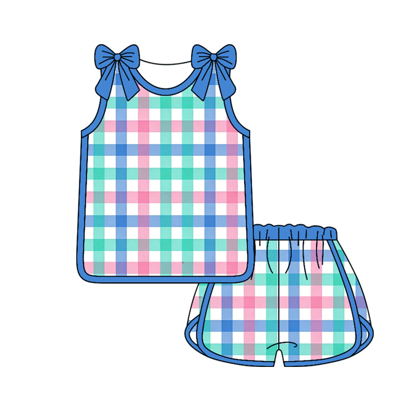 GSSO3661 Preorder Baby Girls Sleeveless Colorful Checked Shirt Top Short Clothes Set