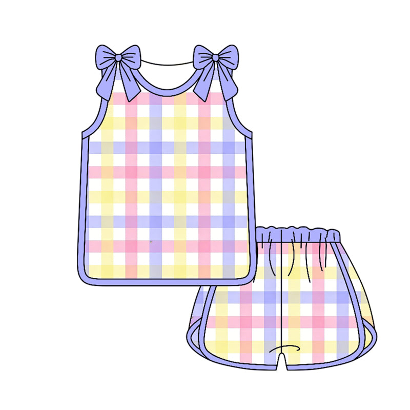GSSO3663 Preorder Baby Girls Sleeveless Colorful Checked Shirt Top Short Clothes Set