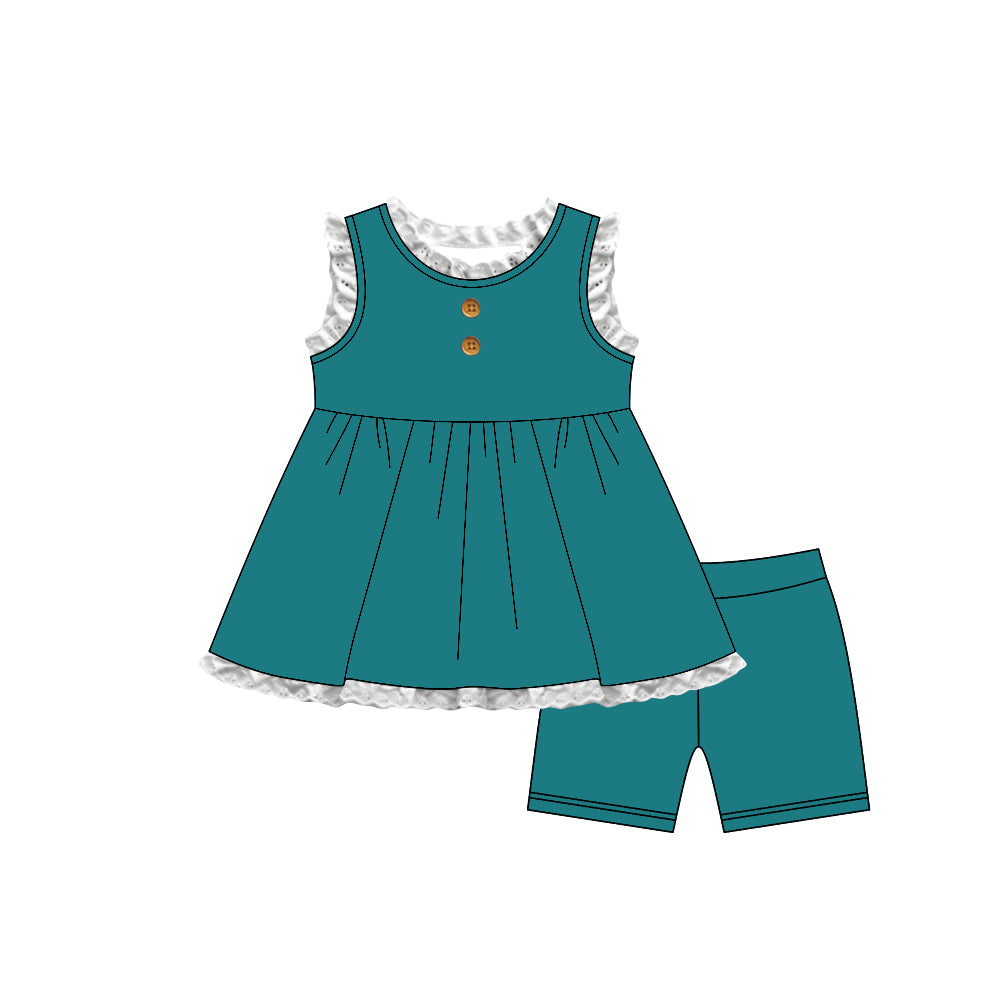 GSSO3682 Preorder Baby Girls Green Sleeveless Button Tunic Short Clothes Set