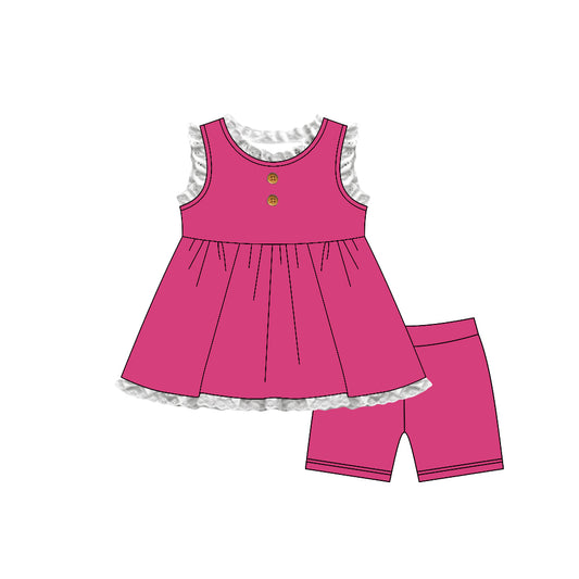 GSSO3684 Preorder Baby Girls Hot Pink Sleeveless Button Tunic Short Clothes Set