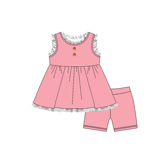 GSSO3685 Preorder Baby Girls Pink Sleeveless Button Tunic Short Clothes Set