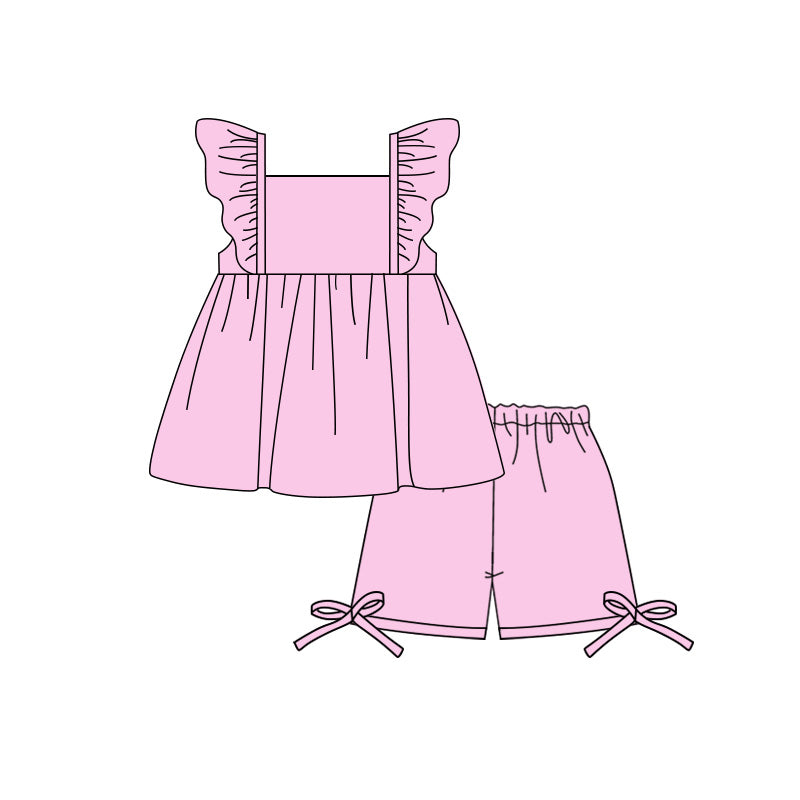 GSSO3689 Preorder Baby Girls Pink Flutter Sleeve Tunic Short Clothes Set