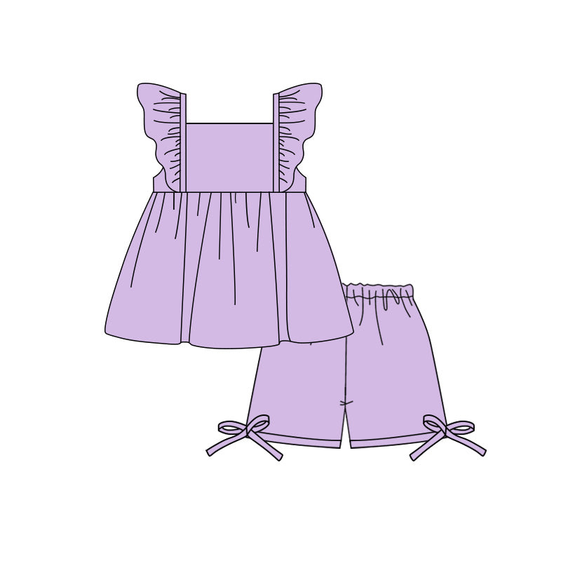 GSSO3693 Preorder Baby Girls Purple Flutter Sleeve Tunic Short Clothes Set