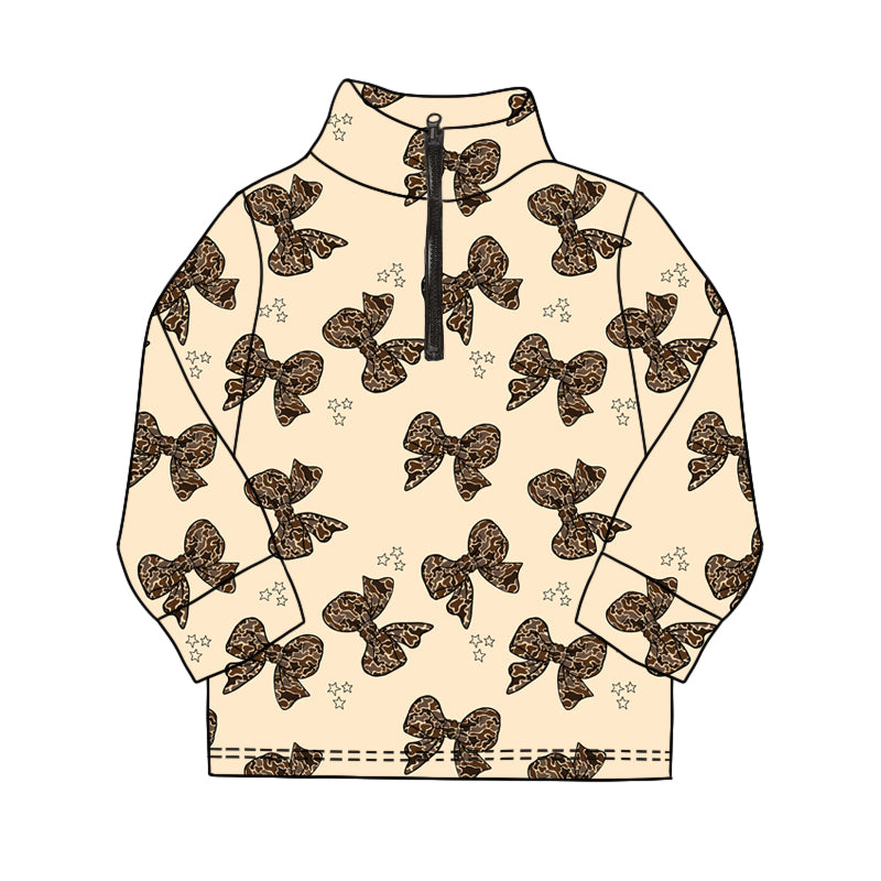 GT0852 Baby Girls Camouflage Bows Zip Pullovers Long Sleeve Tee Shirts Tops Preorder