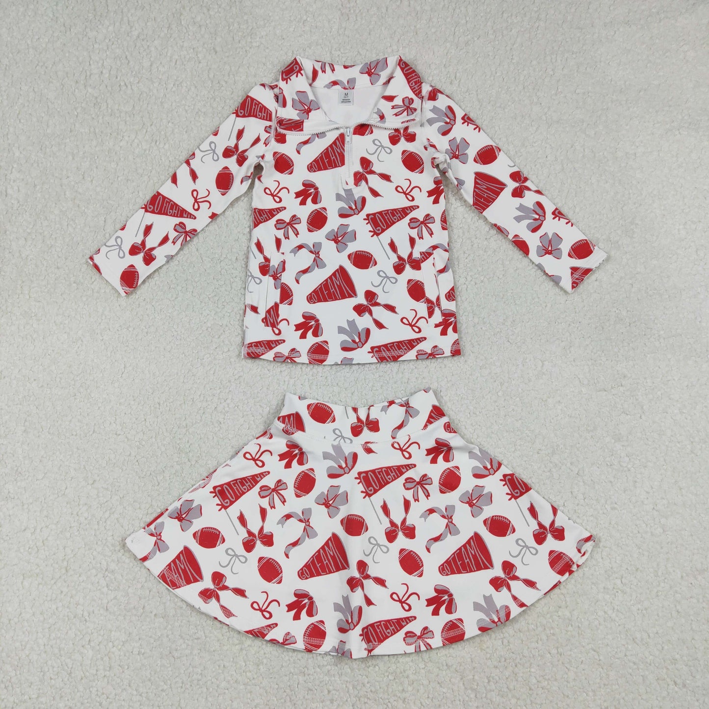 Sibling baby girl clothes Football Trumpet Bow Pattern long sleeve top Yoga Skirts sets