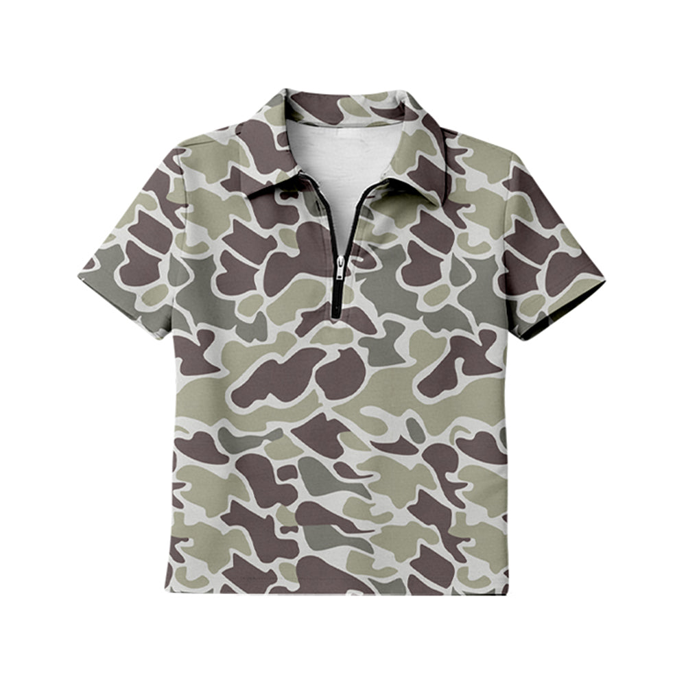 GT1597 Preorder Adult Women Girl Southern Grey Camo Short Sleeve Zipper Pullovers Top