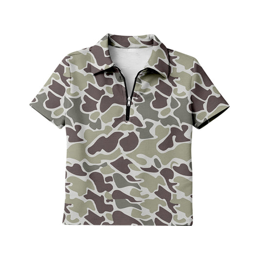 GT1597 Preorder Adult Women Girl Southern Grey Camo Short Sleeve Zipper Pullovers Top