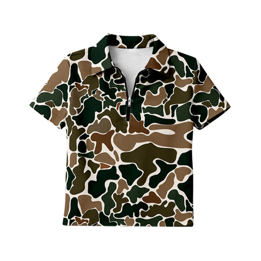 GT1599 Preorder Adult Women Girl Southern Brown Camo Short Sleeve Zipper Pullovers Top