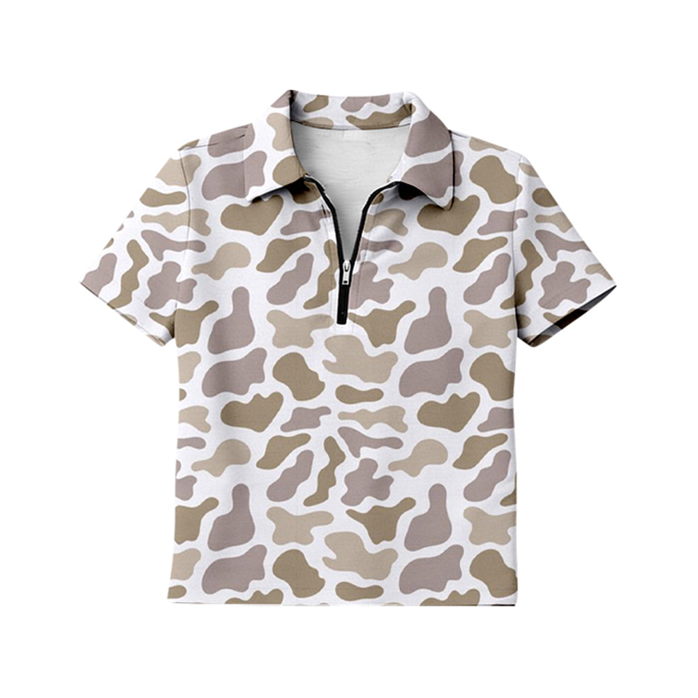 GT1601 Preorder Adult Women Girl Southern Light Khaki Camo Short Sleeve Zipper Pullovers Top