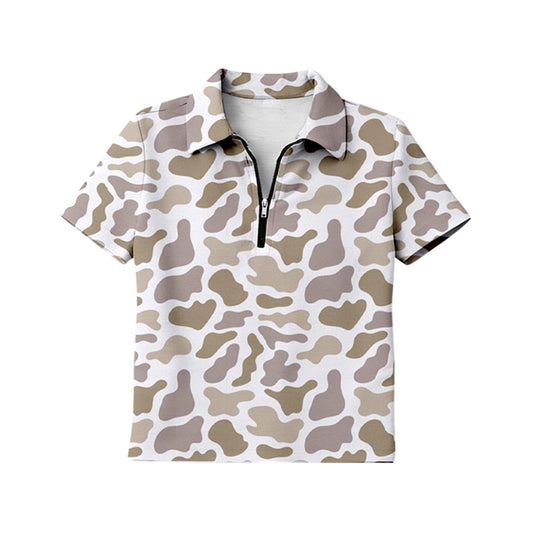GT1601 Preorder Adult Women Girl Southern Light Khaki Camo Short Sleeve Zipper Pullovers Top
