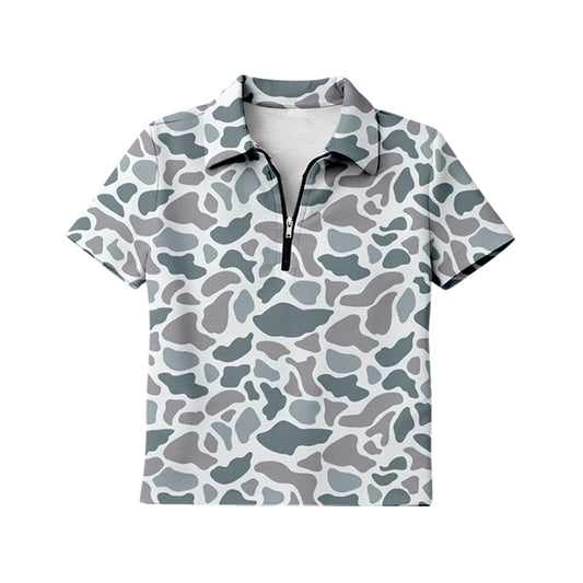 GT1602 Preorder Adult Women Girl Southern Light Grey Camo Short Sleeve Zipper Pullovers Top